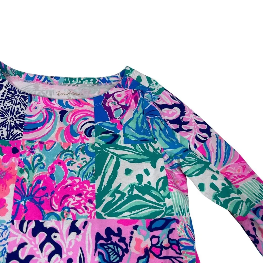 Lilly Pulitzer Sophie Shift‎ Dress Girls XL 12-14 Pink Blue Patch To Match Rayon